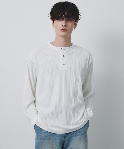 CIYOT(シヨウト)の「【CIYOT-シヨウト-】テレコリブ ニットライク ヘンリーネック 長袖 Tシャツ(Tシャツ/カットソー・メンズ・ダークネイビー/ダークブラウン/ダークグレー/ブラック/オフホワイト・M/L)」の1枚目の写真