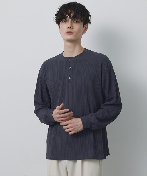 CIYOT(シヨウト)の「【CIYOT-シヨウト-】テレコリブ ニットライク ヘンリーネック 長袖 Tシャツ(Tシャツ/カットソー・メンズ・ダークネイビー/ダークブラウン/ダークグレー/ブラック/オフホワイト・M/L)」の3枚目の写真