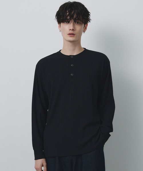 CIYOT(シヨウト)の「【CIYOT-シヨウト-】テレコリブ ニットライク ヘンリーネック 長袖 Tシャツ(Tシャツ/カットソー・メンズ・ダークネイビー/ダークブラウン/ダークグレー/ブラック/オフホワイト・M/L)」の2枚目の写真