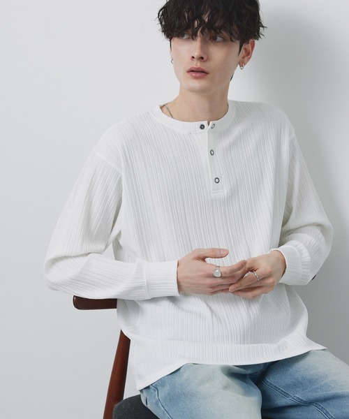 CIYOT(シヨウト)の「【CIYOT-シヨウト-】テレコリブ ニットライク ヘンリーネック 長袖 Tシャツ(Tシャツ/カットソー・メンズ・ダークネイビー/ダークブラウン/ダークグレー/ブラック/オフホワイト・M/L)」の6枚目の写真