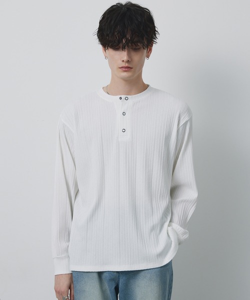 CIYOT(シヨウト)の「【CIYOT-シヨウト-】テレコリブ ニットライク ヘンリーネック 長袖 Tシャツ(Tシャツ/カットソー・メンズ・ダークネイビー/ダークブラウン/ダークグレー/ブラック/オフホワイト・M/L)」の8枚目の写真