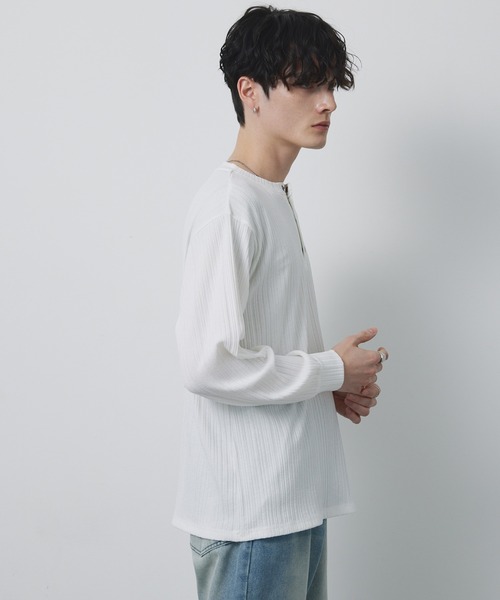 CIYOT(シヨウト)の「【CIYOT-シヨウト-】テレコリブ ニットライク ヘンリーネック 長袖 Tシャツ(Tシャツ/カットソー・メンズ・ダークネイビー/ダークブラウン/ダークグレー/ブラック/オフホワイト・M/L)」の9枚目の写真