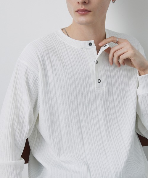 CIYOT(シヨウト)の「【CIYOT-シヨウト-】テレコリブ ニットライク ヘンリーネック 長袖 Tシャツ(Tシャツ/カットソー・メンズ・ダークネイビー/ダークブラウン/ダークグレー/ブラック/オフホワイト・M/L)」の11枚目の写真