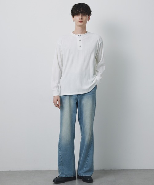 CIYOT(シヨウト)の「【CIYOT-シヨウト-】テレコリブ ニットライク ヘンリーネック 長袖 Tシャツ(Tシャツ/カットソー・メンズ・ダークネイビー/ダークブラウン/ダークグレー/ブラック/オフホワイト・M/L)」の13枚目の写真