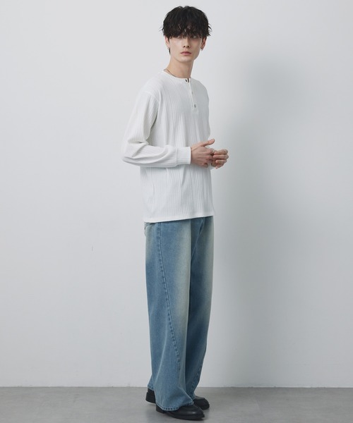 CIYOT(シヨウト)の「【CIYOT-シヨウト-】テレコリブ ニットライク ヘンリーネック 長袖 Tシャツ(Tシャツ/カットソー・メンズ・ダークネイビー/ダークブラウン/ダークグレー/ブラック/オフホワイト・M/L)」の14枚目の写真