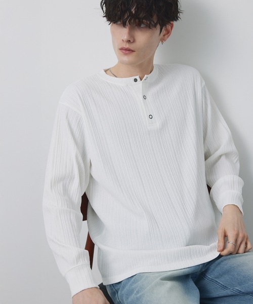 CIYOT(シヨウト)の「【CIYOT-シヨウト-】テレコリブ ニットライク ヘンリーネック 長袖 Tシャツ(Tシャツ/カットソー・メンズ・ダークネイビー/ダークブラウン/ダークグレー/ブラック/オフホワイト・M/L)」の16枚目の写真