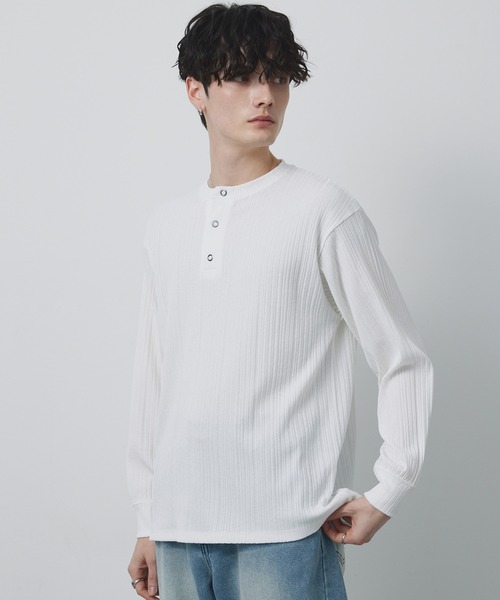 CIYOT(シヨウト)の「【CIYOT-シヨウト-】テレコリブ ニットライク ヘンリーネック 長袖 Tシャツ(Tシャツ/カットソー・メンズ・ダークネイビー/ダークブラウン/ダークグレー/ブラック/オフホワイト・M/L)」の17枚目の写真