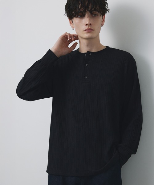 CIYOT(シヨウト)の「【CIYOT-シヨウト-】テレコリブ ニットライク ヘンリーネック 長袖 Tシャツ(Tシャツ/カットソー・メンズ・ダークネイビー/ダークブラウン/ダークグレー/ブラック/オフホワイト・M/L)」の18枚目の写真