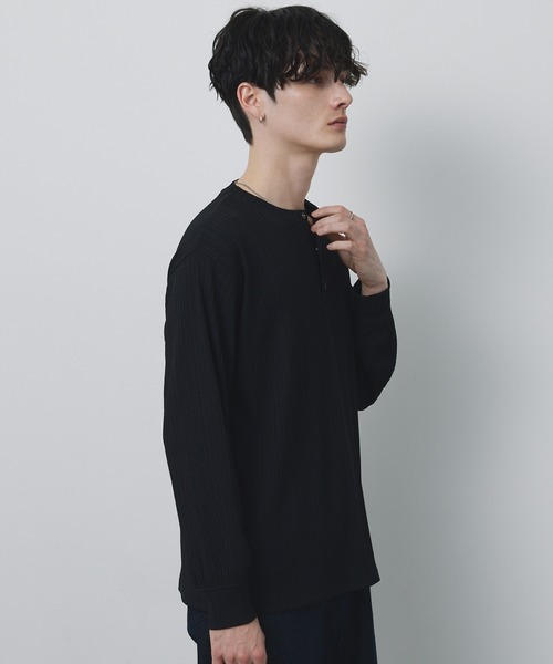 CIYOT(シヨウト)の「【CIYOT-シヨウト-】テレコリブ ニットライク ヘンリーネック 長袖 Tシャツ(Tシャツ/カットソー・メンズ・ダークネイビー/ダークブラウン/ダークグレー/ブラック/オフホワイト・M/L)」の20枚目の写真