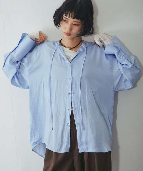 ANOTHER S(アナザーエス)の「フード付きシャツ(Tシャツ/カットソー・レディース・ブルー/オフホワイト/ブラック・FREE)」の10枚目の写真