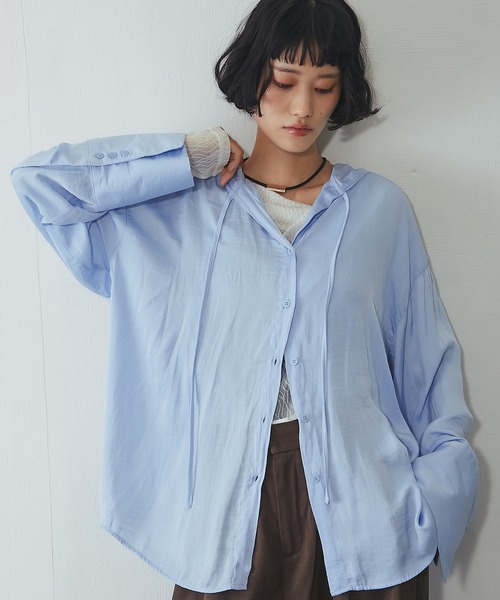 ANOTHER S(アナザーエス)の「フード付きシャツ(Tシャツ/カットソー・レディース・ブルー/オフホワイト/ブラック・FREE)」の15枚目の写真