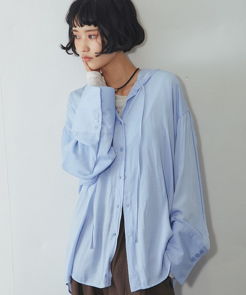ANOTHER S(アナザーエス)の「フード付きシャツ(Tシャツ/カットソー・レディース・ブルー/オフホワイト/ブラック・FREE)」の16枚目の写真