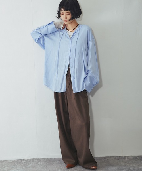 ANOTHER S(アナザーエス)の「フード付きシャツ(Tシャツ/カットソー・レディース・ブルー/オフホワイト/ブラック・FREE)」の14枚目の写真