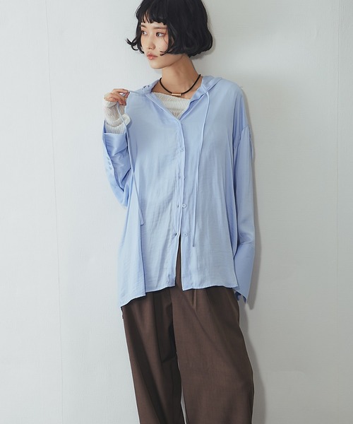 ANOTHER S(アナザーエス)の「フード付きシャツ(Tシャツ/カットソー・レディース・ブルー/オフホワイト/ブラック・FREE)」の11枚目の写真