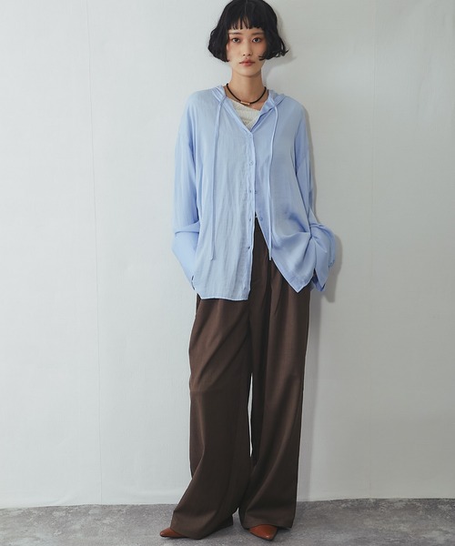 ANOTHER S(アナザーエス)の「フード付きシャツ(Tシャツ/カットソー・レディース・ブルー/オフホワイト/ブラック・FREE)」の12枚目の写真