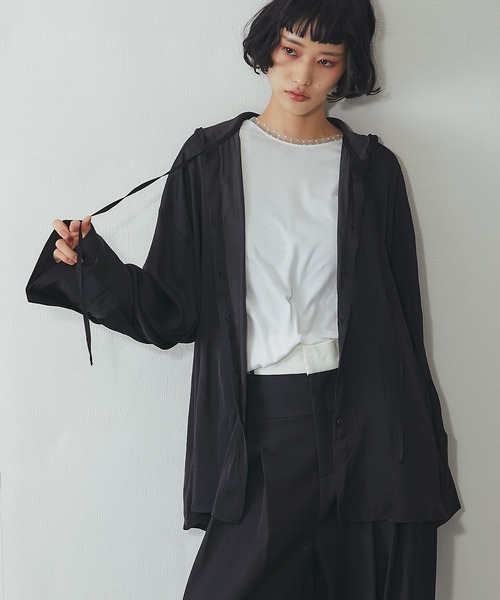 ANOTHER S(アナザーエス)の「フード付きシャツ(Tシャツ/カットソー・レディース・ブルー/オフホワイト/ブラック・FREE)」の20枚目の写真