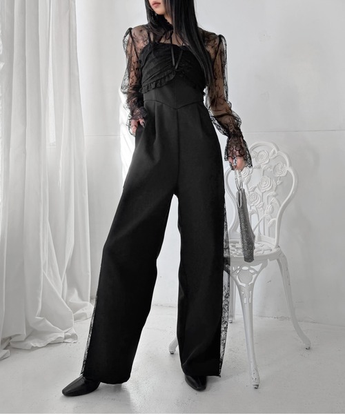 LVEU.（ラブユ.）の「【LVEU.】2wayレースボレロ / トップス ボレロ カーディガン 羽織り レース リボン 2way クロップド ショート ブラック モード（カーディガン/ボレロ・レディース・ブラック・FREE）」の2枚目の写真