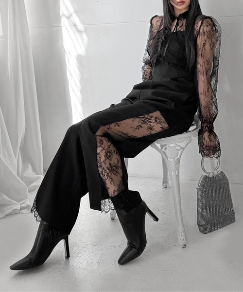 LVEU.（ラブユ.）の「【LVEU.】2wayレースボレロ / トップス ボレロ カーディガン 羽織り レース リボン 2way クロップド ショート ブラック モード（カーディガン/ボレロ・レディース・ブラック・FREE）」の4枚目の写真