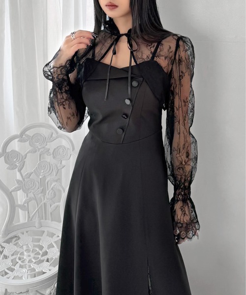 LVEU.（ラブユ.）の「【LVEU.】2wayレースボレロ / トップス ボレロ カーディガン 羽織り レース リボン 2way クロップド ショート ブラック モード（カーディガン/ボレロ・レディース・ブラック・FREE）」の6枚目の写真