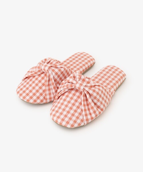 Afternoon Tea(アフタヌーンティー)の「ギンガムチェックリボンルームシューズ(ルームシューズ/スリッパ・レディース・ブルー/オレンジ・ONE SIZE)」の1枚目の写真