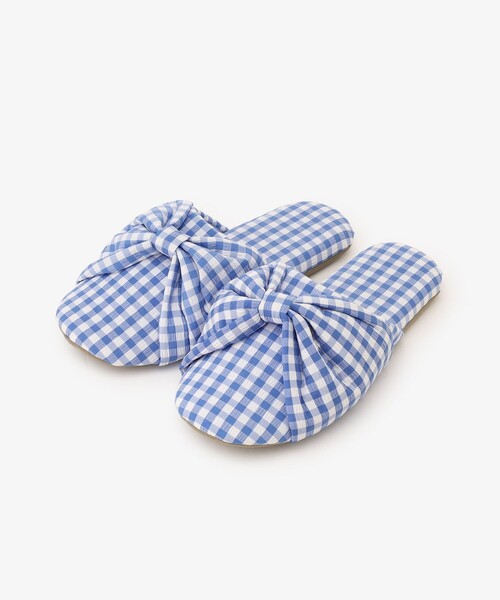 Afternoon Tea(アフタヌーンティー)の「ギンガムチェックリボンルームシューズ(ルームシューズ/スリッパ・レディース・ブルー/オレンジ・ONE SIZE)」の2枚目の写真
