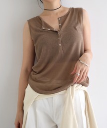 ヘンリーネックノースリーブシアートップス