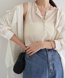 ヘンリーネックノースリーブシアートップス