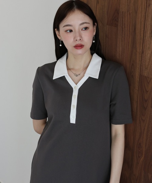 J by blue(ジェイバイブルー)の「スキッパー襟ワンピース(ワンピース・レディース・チャコールグレー/ブラック/アイボリー・MEDIUM)」の16枚目の写真