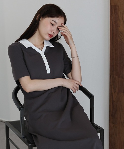 J by blue(ジェイバイブルー)の「スキッパー襟ワンピース(ワンピース・レディース・チャコールグレー/ブラック/アイボリー・MEDIUM)」の17枚目の写真