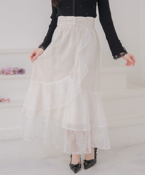 couture BY ROJITA（クチュールバイロジータ）の「レースティアードロングスカート（スカート・レディース・ブラック/アイボリー/ピンク・FREE）」の2枚目の写真