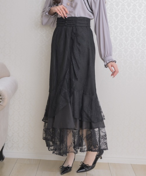 couture BY ROJITA（クチュールバイロジータ）の「レースティアードロングスカート（スカート・レディース・ブラック/アイボリー/ピンク・FREE）」の3枚目の写真