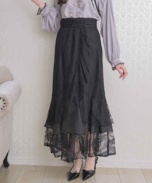 couture BY ROJITA（クチュールバイロジータ）の「レースティアードロングスカート（スカート・レディース・ブラック/アイボリー/ピンク・FREE）」の6枚目の写真