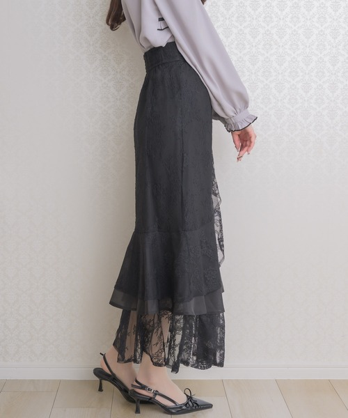 couture BY ROJITA（クチュールバイロジータ）の「レースティアードロングスカート（スカート・レディース・ブラック/アイボリー/ピンク・FREE）」の9枚目の写真