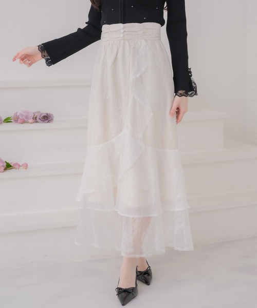 couture BY ROJITA（クチュールバイロジータ）の「レースティアードロングスカート（スカート・レディース・ブラック/アイボリー/ピンク・FREE）」の14枚目の写真