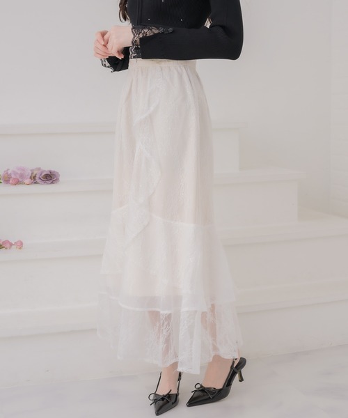 couture BY ROJITA（クチュールバイロジータ）の「レースティアードロングスカート（スカート・レディース・ブラック/アイボリー/ピンク・FREE）」の15枚目の写真