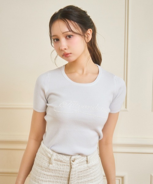 TITTY&CO.(ティティーアンドコー)の「パールロゴリブニットトップス(ニット/セーター・レディース・ピンク/ブルー・FREE)」の11枚目の写真