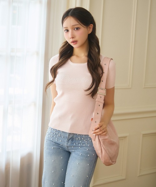 TITTY&CO.(ティティーアンドコー)の「パールロゴリブニットトップス(ニット/セーター・レディース・ピンク/ブルー・FREE)」の16枚目の写真