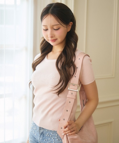 TITTY&CO.(ティティーアンドコー)の「パールロゴリブニットトップス(ニット/セーター・レディース・ピンク/ブルー・FREE)」の18枚目の写真