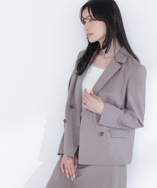 NATURAL BEAUTY BASIC(ナチュラルビューティーベーシック)の「◇ライトツイルセットアップ(テーラードジャケット・レディース・ベージュ/ブラウン・SMALL/MEDIUM)」の1枚目の写真