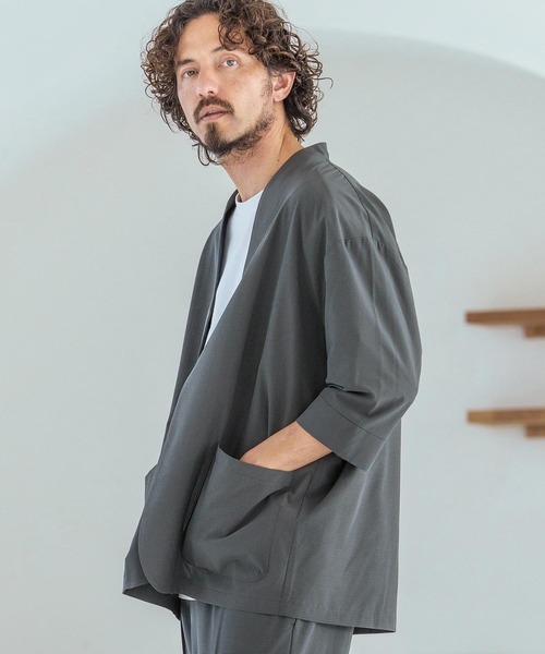 mj11431-Dot Air Fabric Seven-Sleeve Jacket 7分袖ラペルレス
