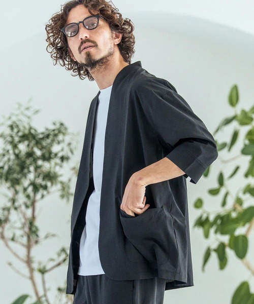 mj11431-Dot Air Fabric Seven-Sleeve Jacket 7分袖ラペルレス