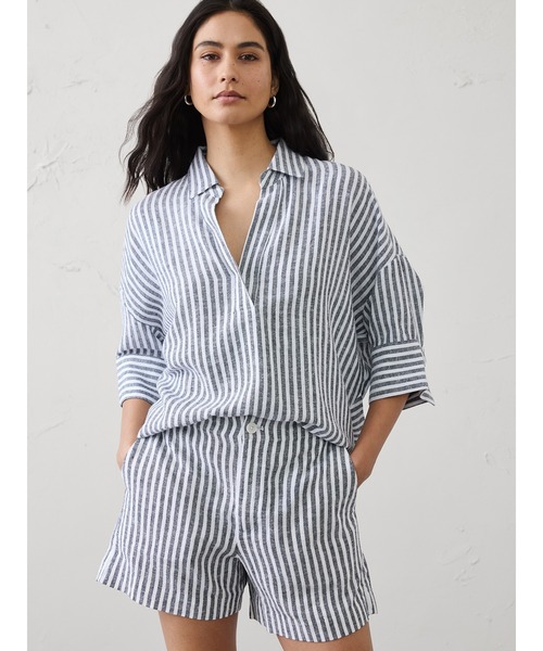 BANANA REPUBLIC FACTORY STORE(バナナリパブリック ファクトリーストア)の「BANANA REPUBLIC FACTORY STORE リネンブレンド ドレーピー ポップオーバー シャツ(シャツ/ブラウス・レディース・ベージュ/ホワイト/グリーン/ネイビー/ブルー系その他/ローズ・S/XS/L/M)」の5枚目の写真