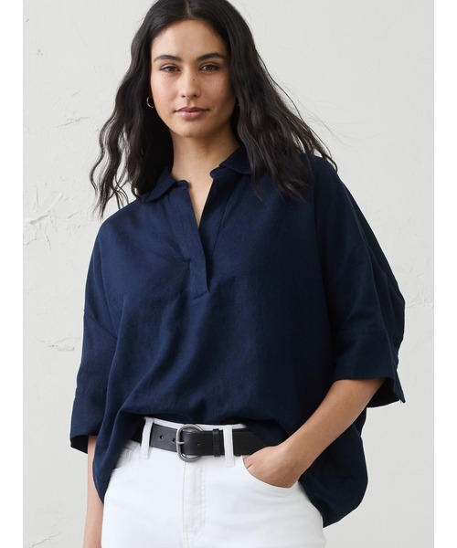 BANANA REPUBLIC FACTORY STORE(バナナリパブリック ファクトリーストア)の「BANANA REPUBLIC FACTORY STORE リネンブレンド ドレーピー ポップオーバー シャツ(シャツ/ブラウス・レディース・ベージュ/ホワイト/グリーン/ネイビー/ブルー系その他/ローズ・S/XS/L/M)」の4枚目の写真