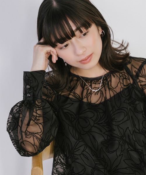Sirin（シリン）の「シアーフロッキーブラウス（シャツ/ブラウス・レディース・ベージュ/ブラック・FREE）」の5枚目の写真