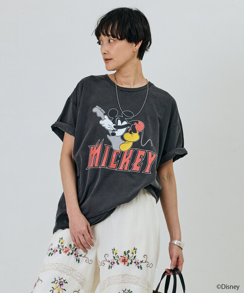 Freada(フリーダ)の「Freada/フリーダ 【MICKEY / ミッキー】ロック ビッグTシャツ(Tシャツ/カットソー・レディース・ブラック/ピンク・ONE SIZE)」の7枚目の写真