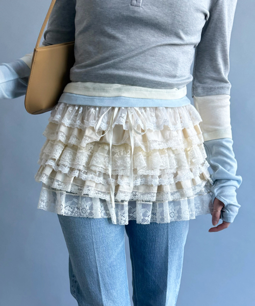 EDIT. FOR LULU(エディットフォールル)の「【YUHAN WANG/ユハン・ワン】lace ruffle tiered skirt(スカート・レディース・ホワイト・FREE)」の1枚目の写真