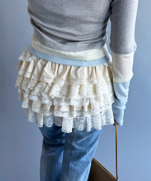 EDIT. FOR LULU(エディットフォールル)の「【YUHAN WANG/ユハン・ワン】lace ruffle tiered skirt(スカート・レディース・ホワイト・FREE)」の3枚目の写真
