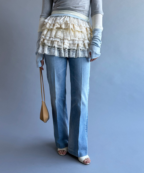 EDIT. FOR LULU(エディットフォールル)の「【YUHAN WANG/ユハン・ワン】lace ruffle tiered skirt(スカート・レディース・ホワイト・FREE)」の2枚目の写真