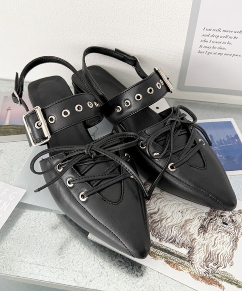 WEGO（ウィゴー）の「WEGO/【26年春夏新作】レースアップポインテッドシューズ（パンプス・レディース・ブラック・X-LARGE/LARGE/MEDIUM/SMALL）」の4枚目の写真