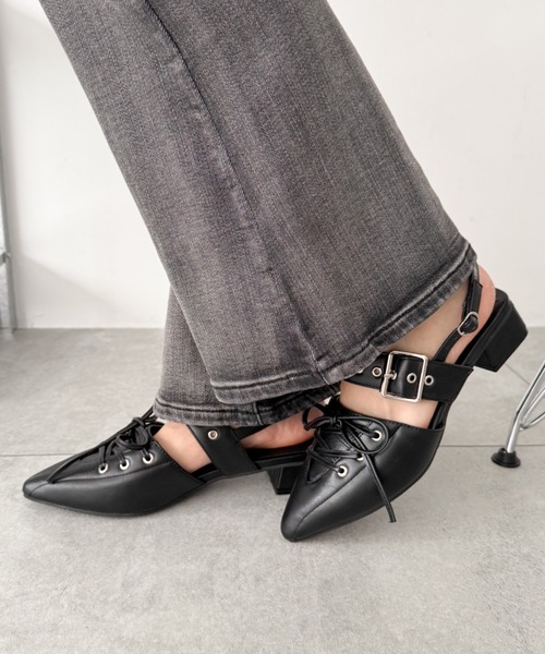 WEGO（ウィゴー）の「WEGO/【26年春夏新作】レースアップポインテッドシューズ（パンプス・レディース・ブラック・X-LARGE/LARGE/MEDIUM/SMALL）」の7枚目の写真